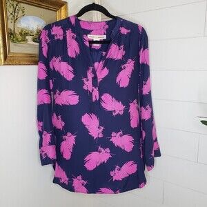 Amanda Uprichard Silk Feather Print Long Sleeve Popover Tunic XS